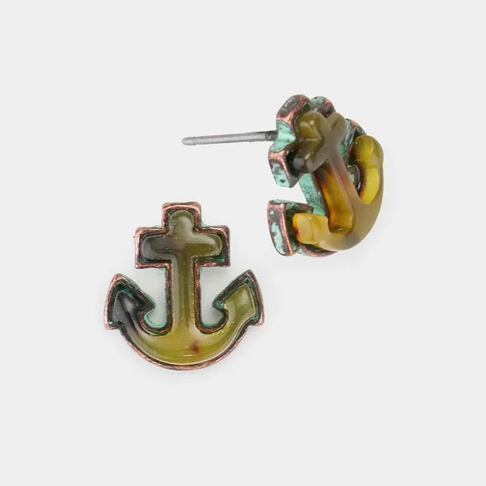 Celluloid Acetate Anchor Stud Earrings - Jewelry Store by Erik Rayo