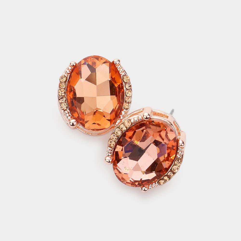 Peach Oval Stone Accented Stud Evening Earrings - Jewelry Store by Erik Rayo
