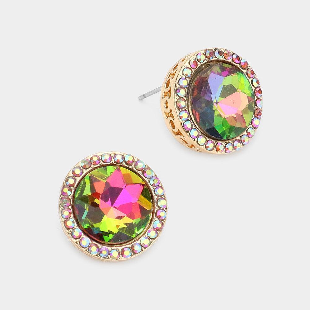 Rhinestone Trimmed Round Stone Stud Evening Earrings - Jewelry Store by Erik Rayo