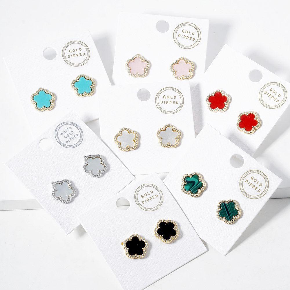Turquoise Gold Dipped Rhinestone Trimmed Flower Stud Earrings - Jewelry Store by Erik Rayo