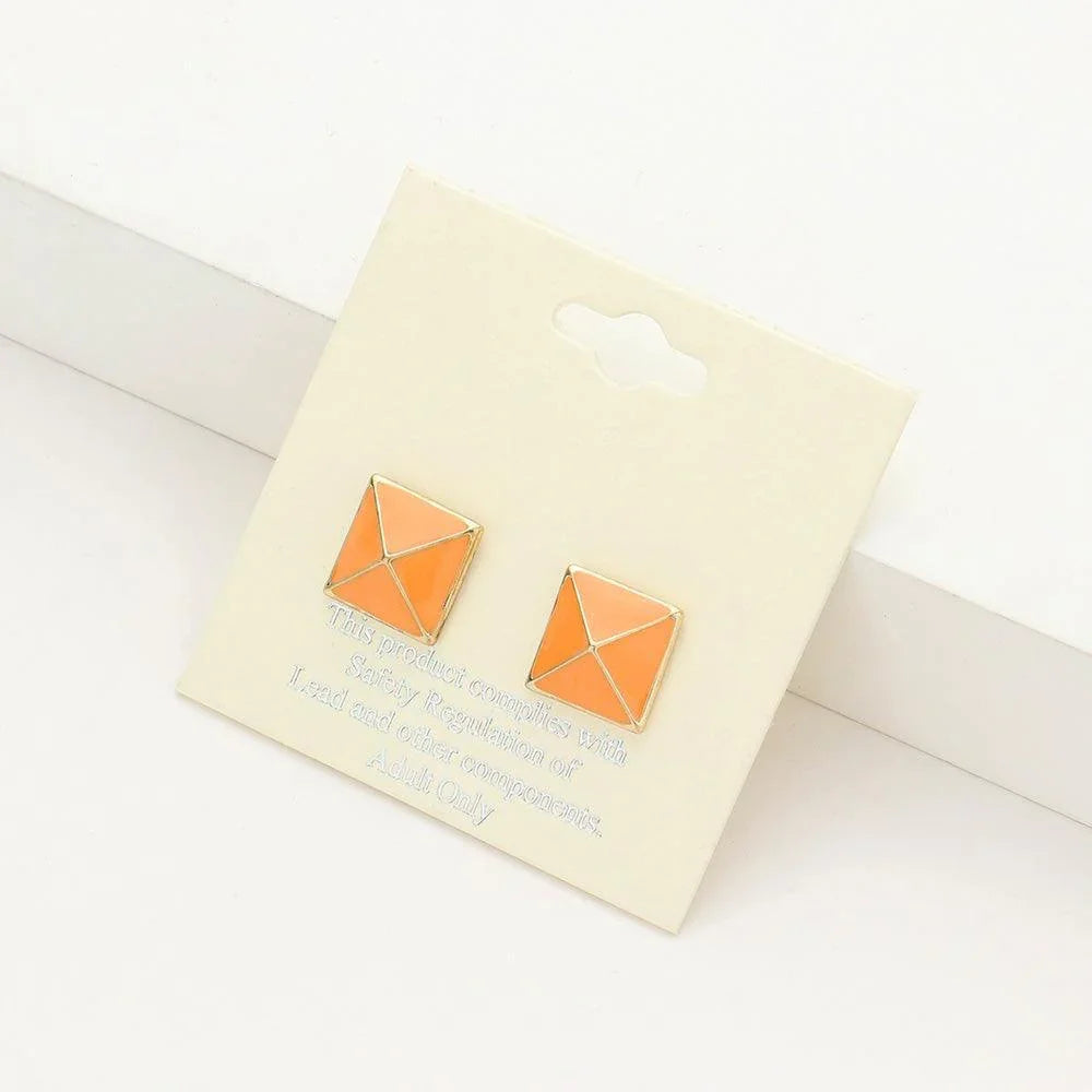 Peach Enamel square spike stud earrings - Jewelry Store by Erik Rayo