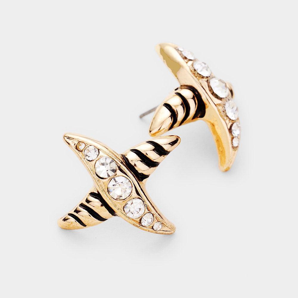 Gold 
Patterned Metal Rhinestone Stud Earrings - Jewelry Store by Erik Rayo