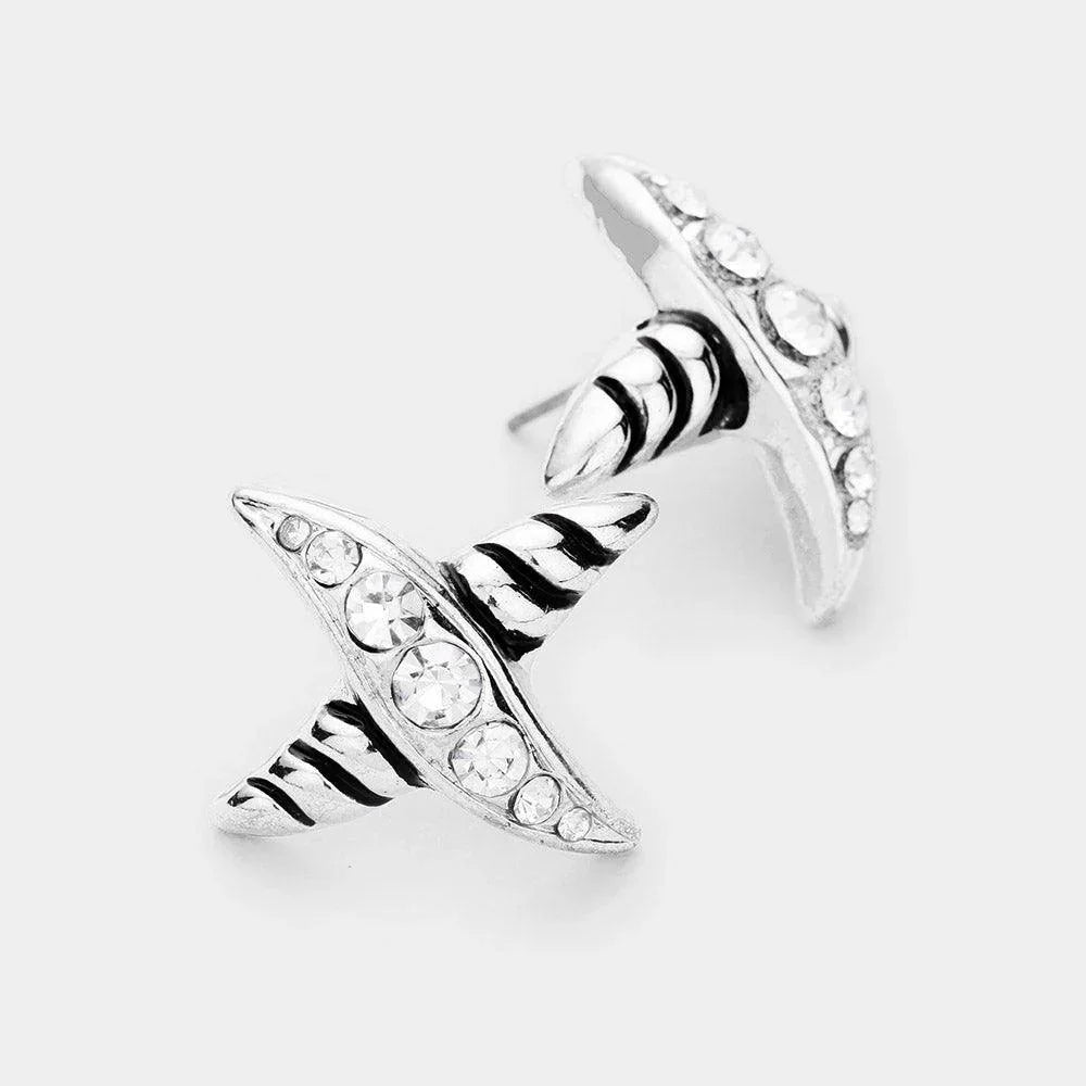 Silver 
Patterned Metal Rhinestone Stud Earrings - Jewelry Store by Erik Rayo
