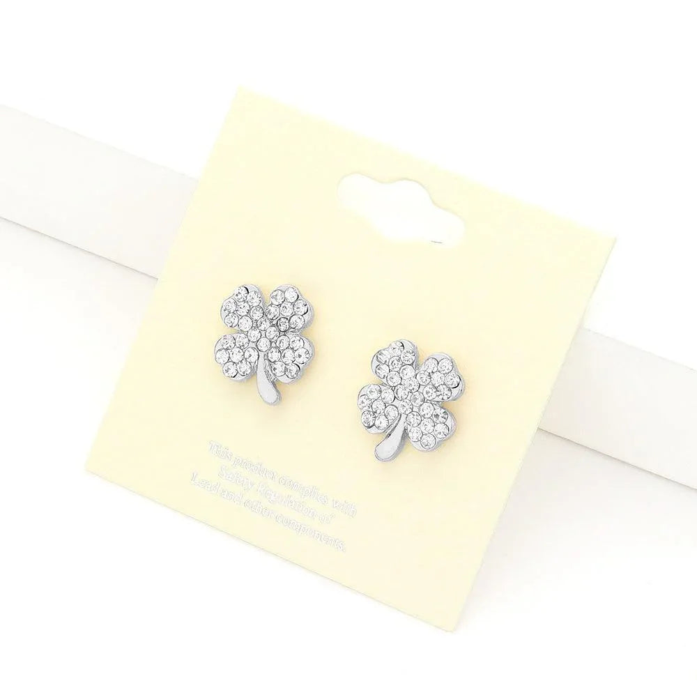 Crystal Pave Clover Stud Earrings - Jewelry Store by Erik Rayo