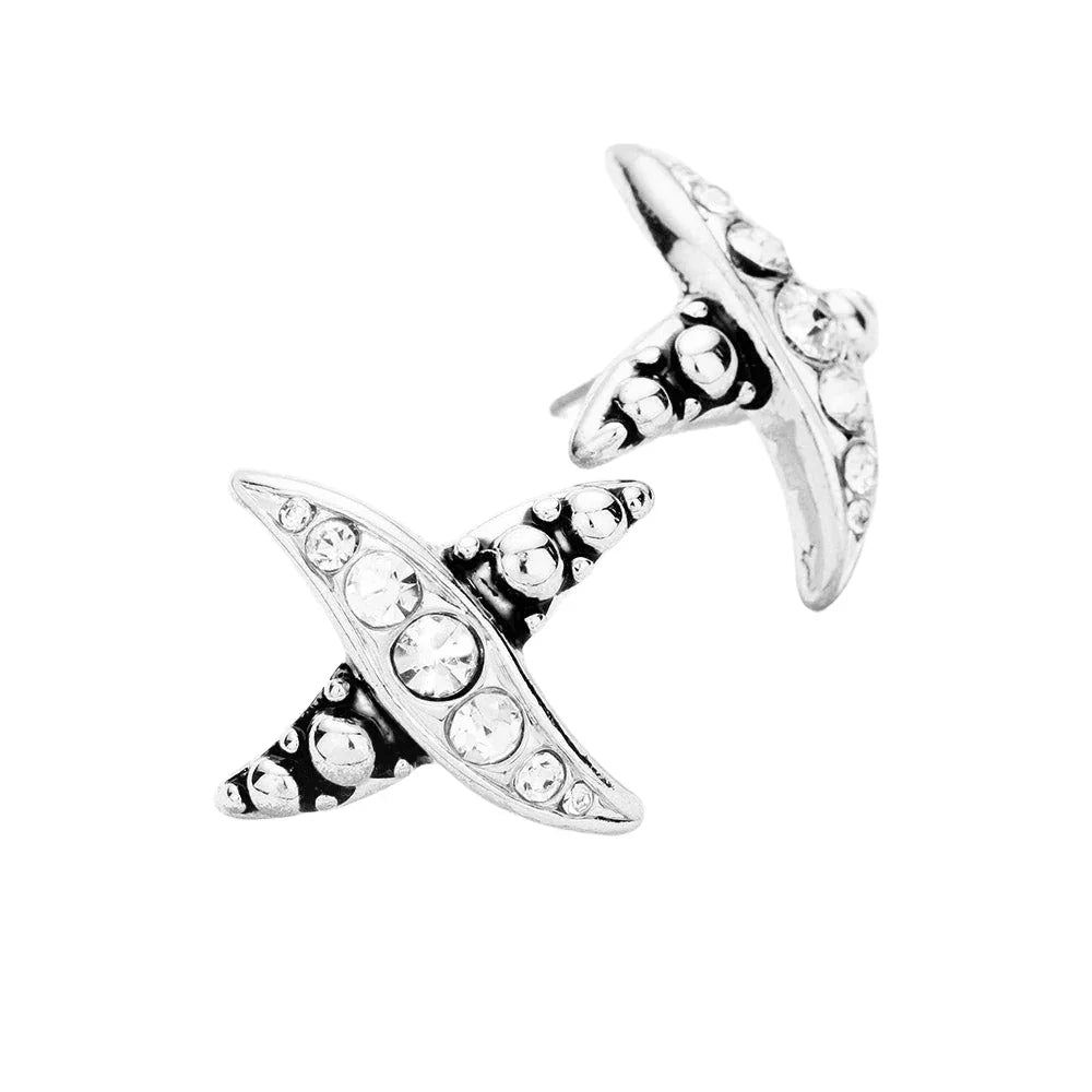 Silver 
Patterned Metal Rhinestone Stud Earrings - Jewelry Store by Erik Rayo