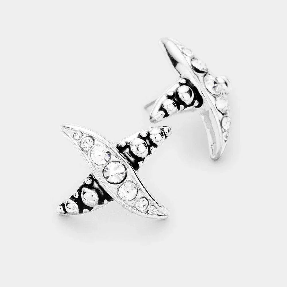 Silver 
Patterned Metal Rhinestone Stud Earrings - Jewelry Store by Erik Rayo