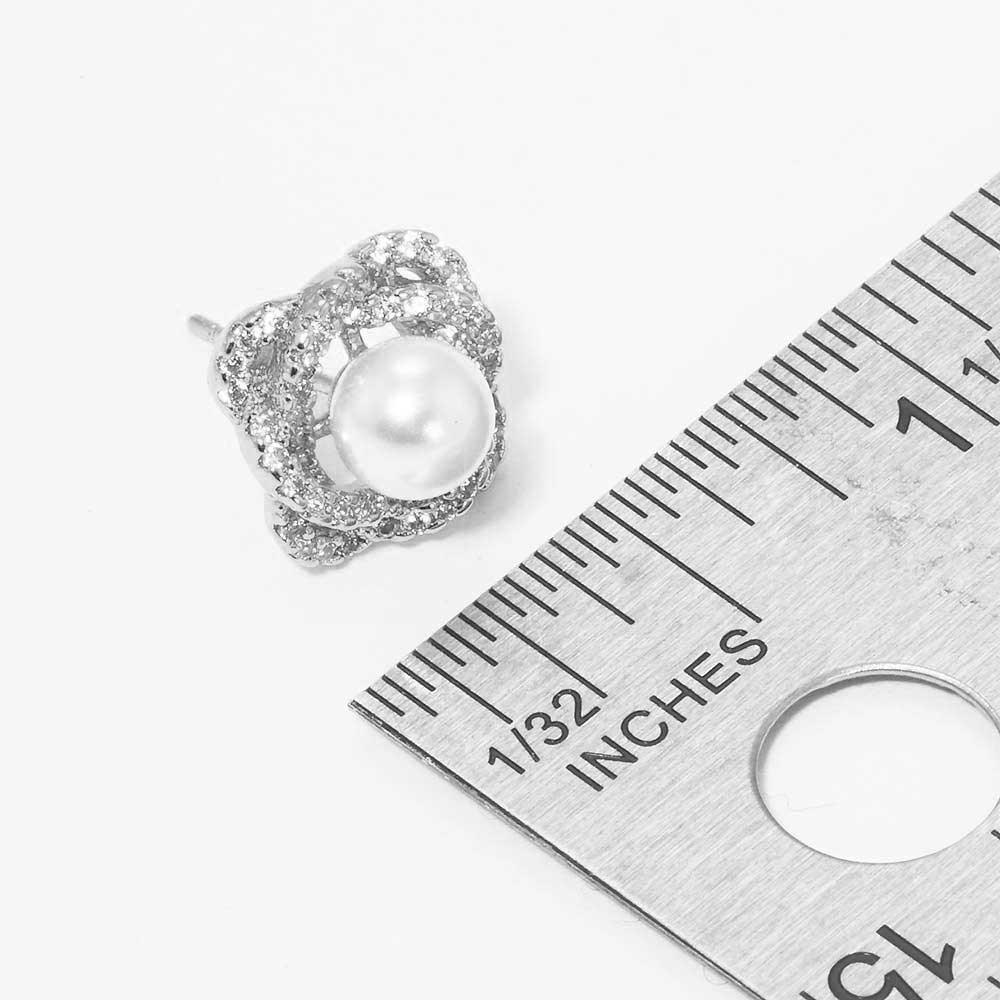 White White Gold Dipped CZ Pearl Rose Stud Earrings - Jewelry Store by Erik Rayo