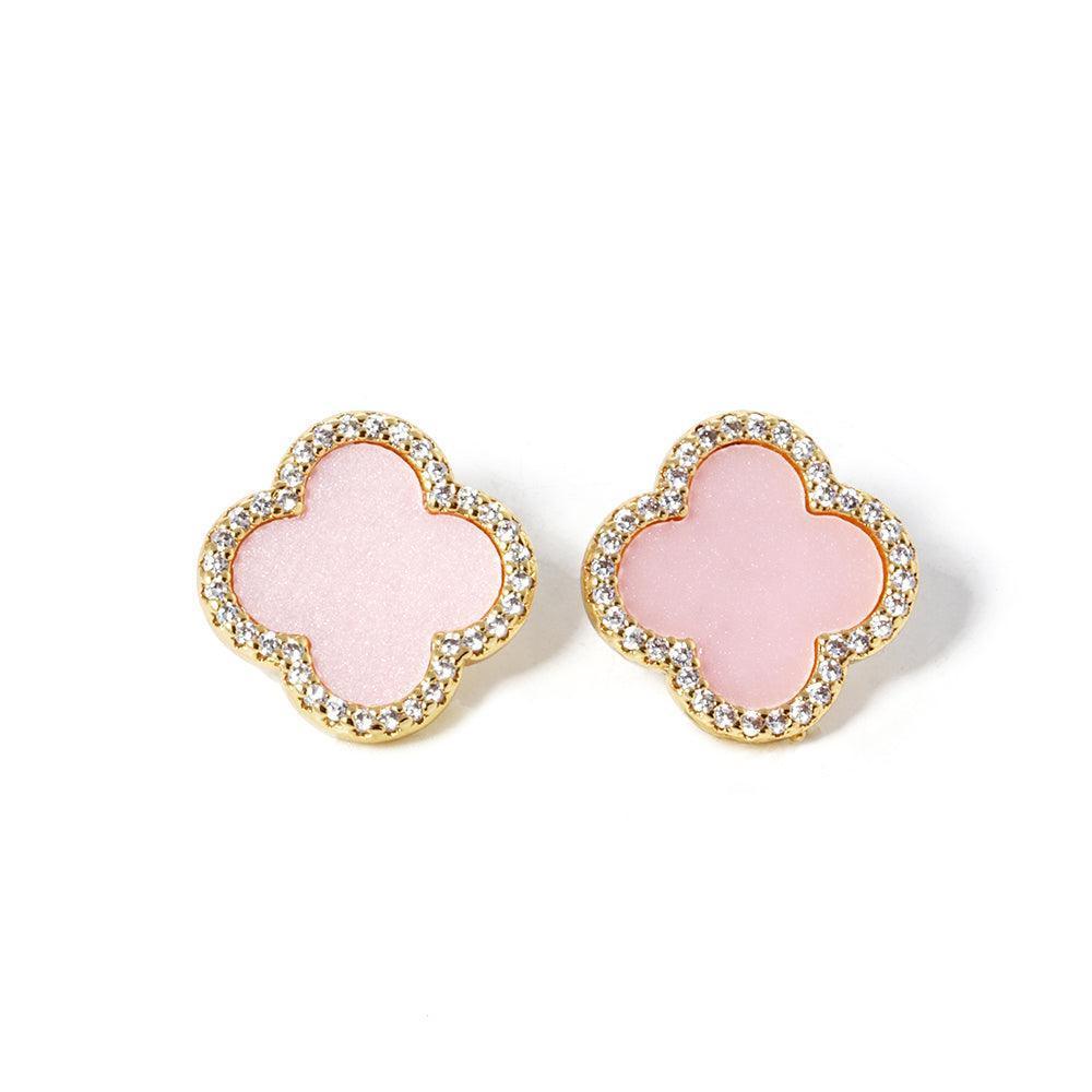 Pink Gold Dipped Quatrefoil Stud Earrings - Jewelry Store by Erik Rayo