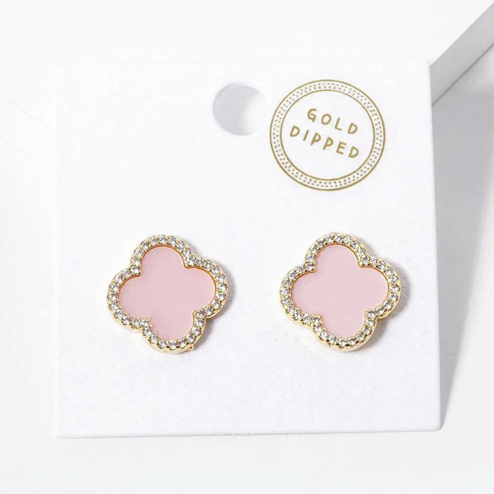 Pink Gold Dipped Quatrefoil Stud Earrings - Jewelry Store by Erik Rayo