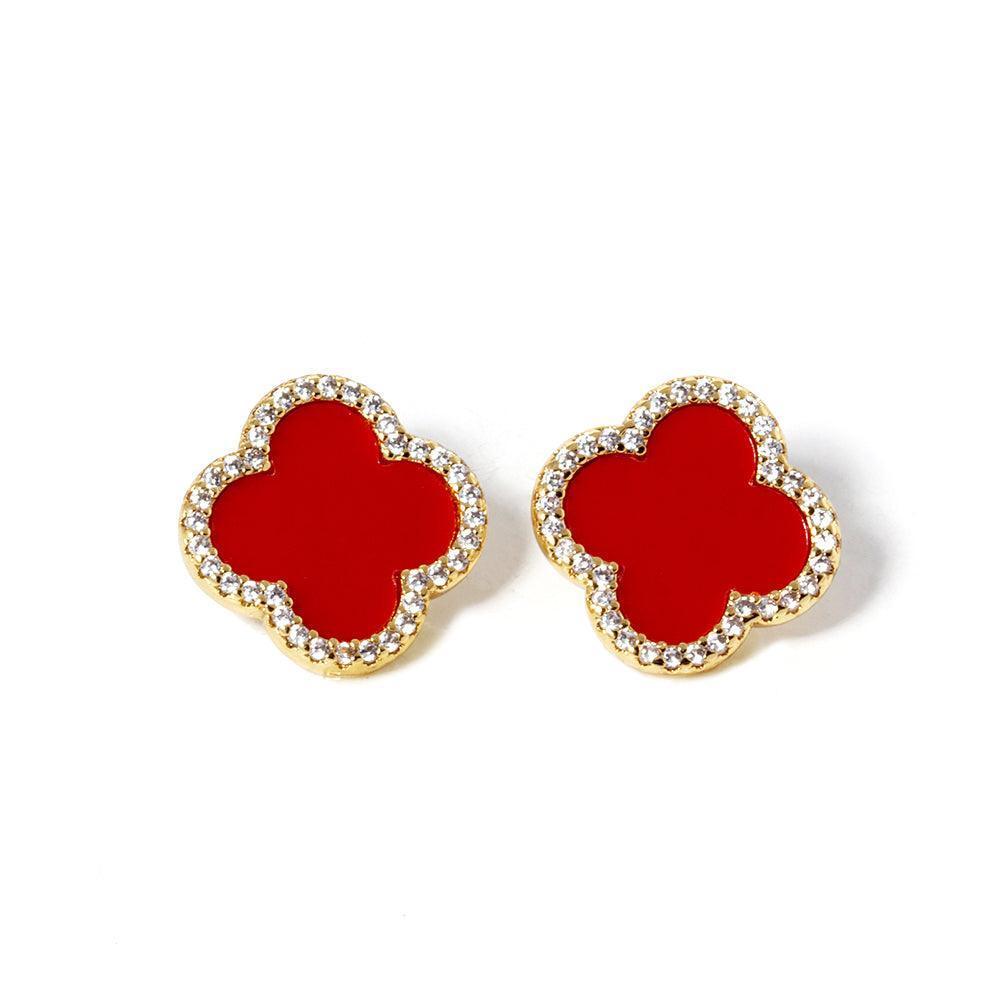 Red Gold Dipped Quatrefoil Stud Earrings - Jewelry Store by Erik Rayo