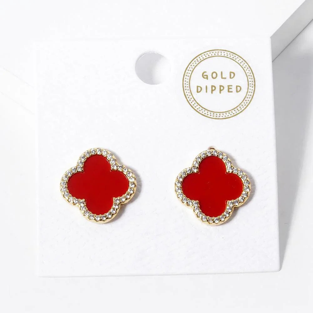 Red Gold Dipped Quatrefoil Stud Earrings - Jewelry Store by Erik Rayo