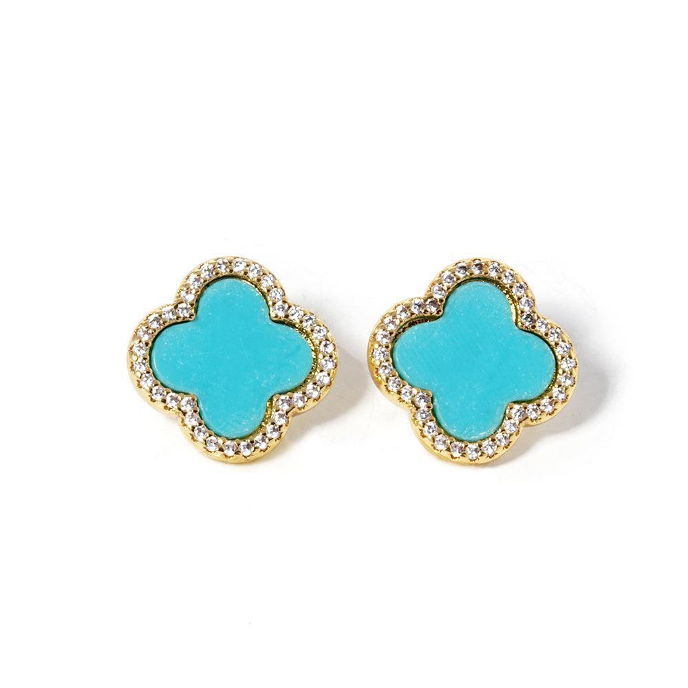 Turquoise Gold Dipped Quatrefoil Stud Earrings - Jewelry Store by Erik Rayo