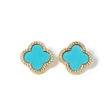 Load image into Gallery viewer, Turquoise Gold Dipped Quatrefoil Stud Earrings
