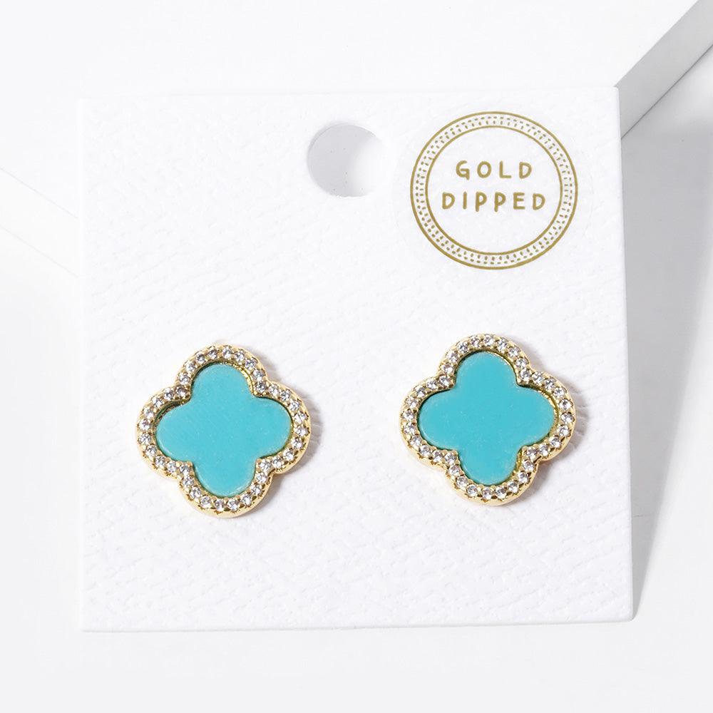 Turquoise Gold Dipped Quatrefoil Stud Earrings