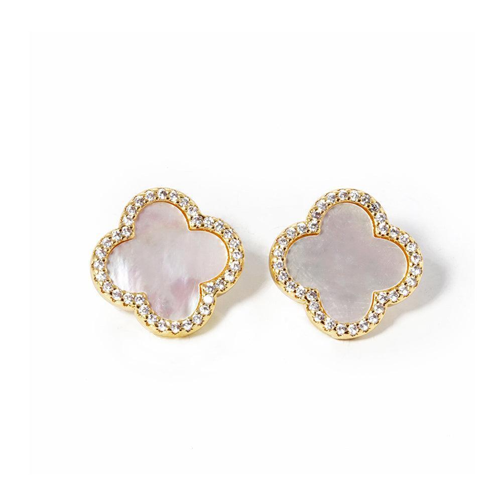 White Gold Dipped Quatrefoil Stud Earrings - Jewelry Store by Erik Rayo