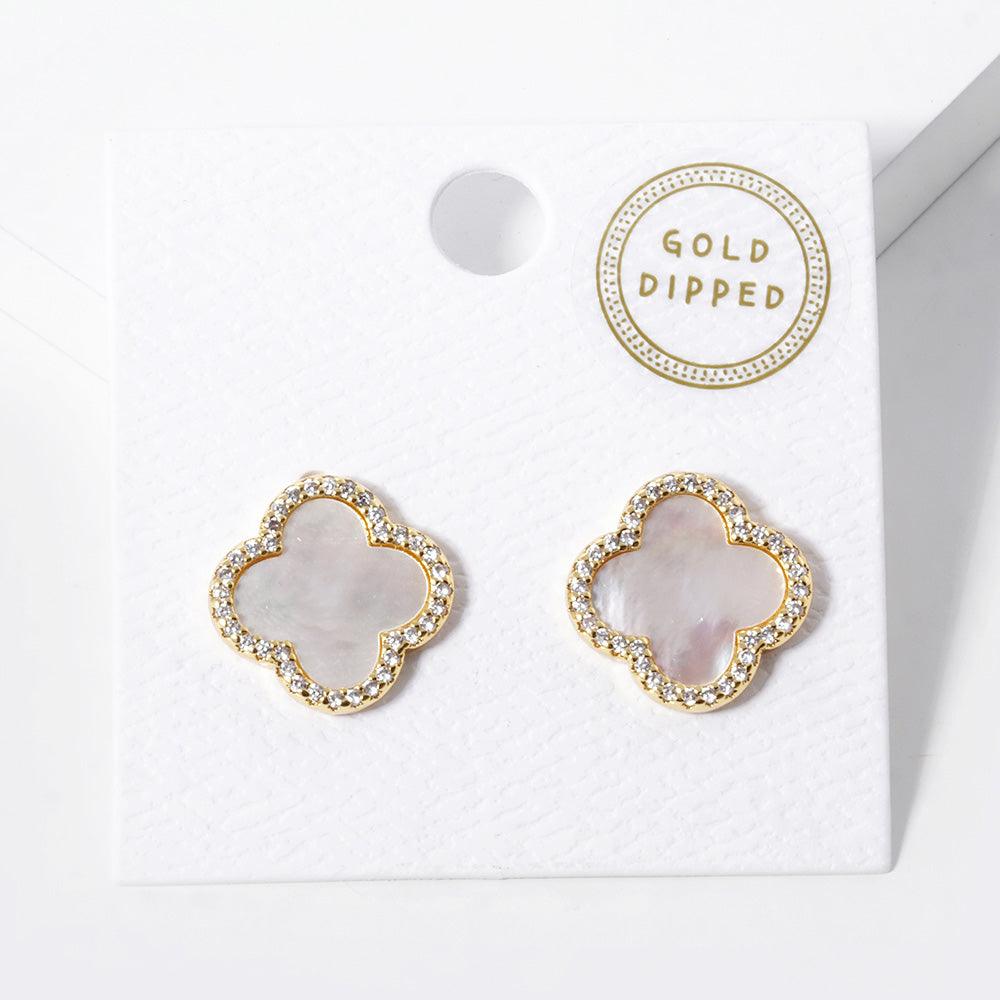 White Gold Dipped Quatrefoil Stud Earrings