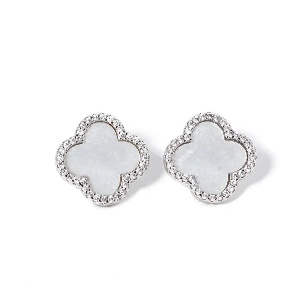 White White Gold Dipped Quatrefoil Stud Earrings - Jewelry Store by Erik Rayo