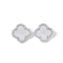 Load image into Gallery viewer, White White Gold Dipped Quatrefoil Stud Earrings
