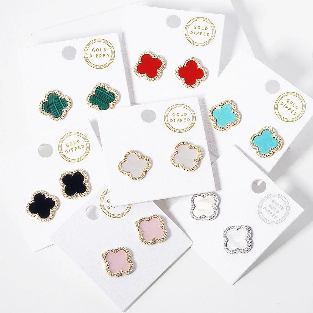 White White Gold Dipped Quatrefoil Stud Earrings - Jewelry Store by Erik Rayo