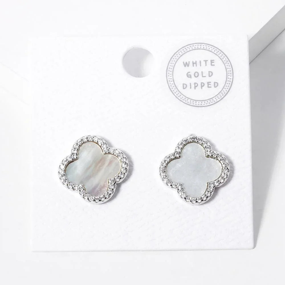 White White Gold Dipped Quatrefoil Stud Earrings - Jewelry Store by Erik Rayo