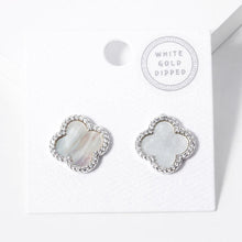 Load image into Gallery viewer, White White Gold Dipped Quatrefoil Stud Earrings
