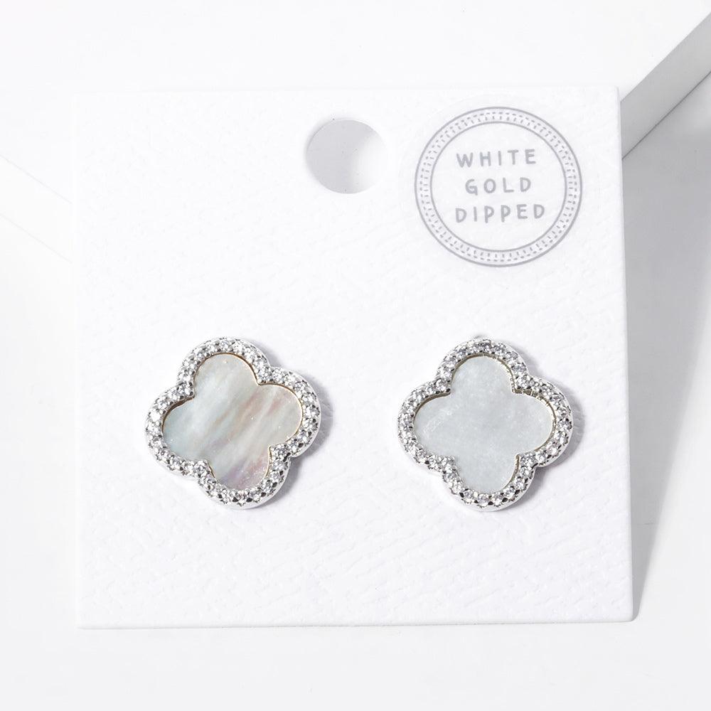 White White Gold Dipped Quatrefoil Stud Earrings