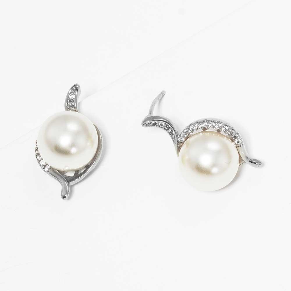 White White Gold Dipped CZ Pearl Stud Earrings - Jewelry Store by Erik Rayo