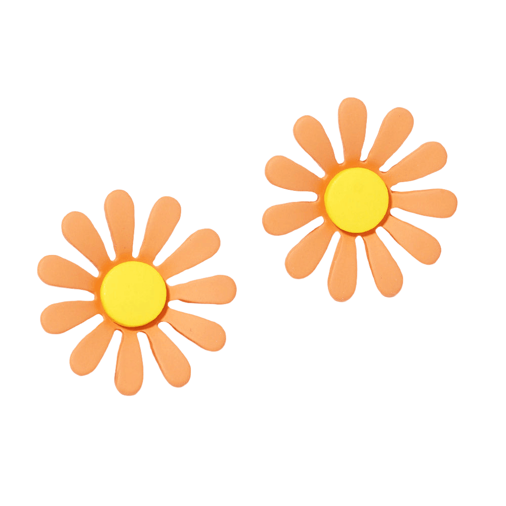 Orange Gold Dipped Flower Stud Earrings
