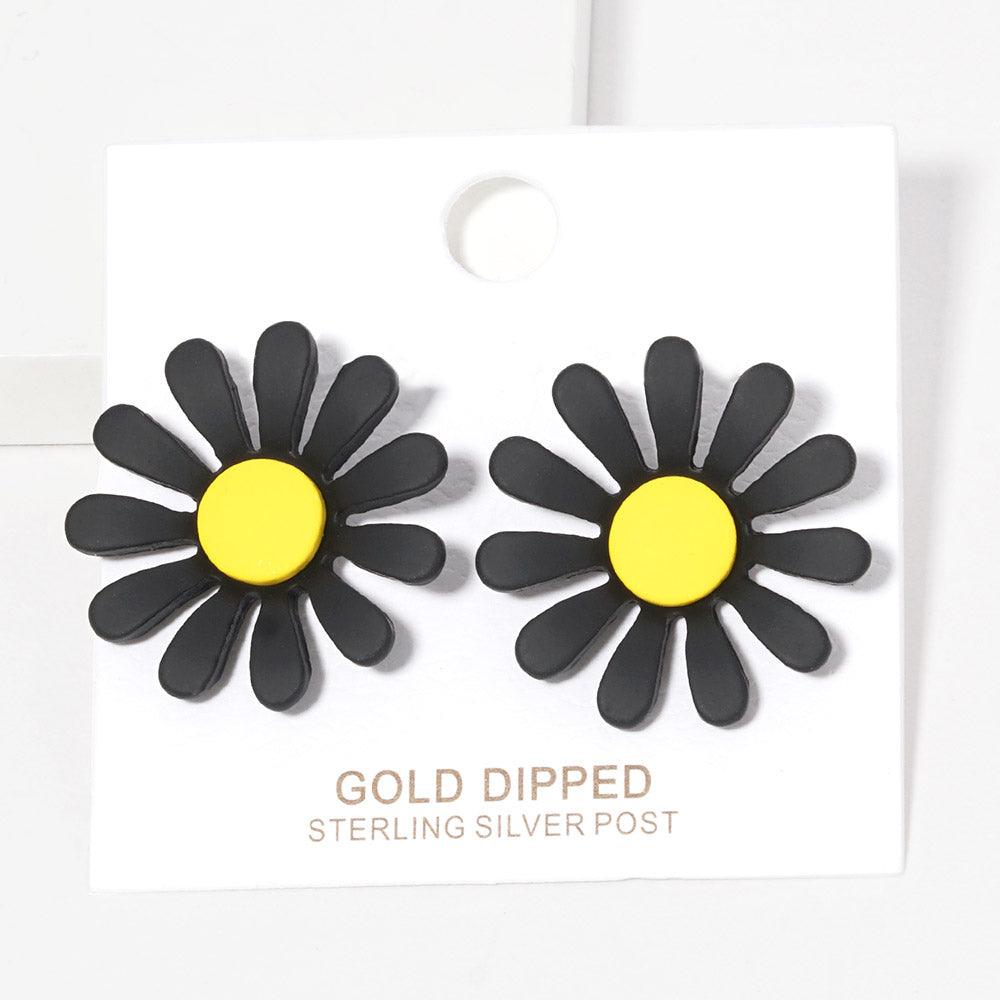 Silver Gold Dipped Flower Stud Earrings