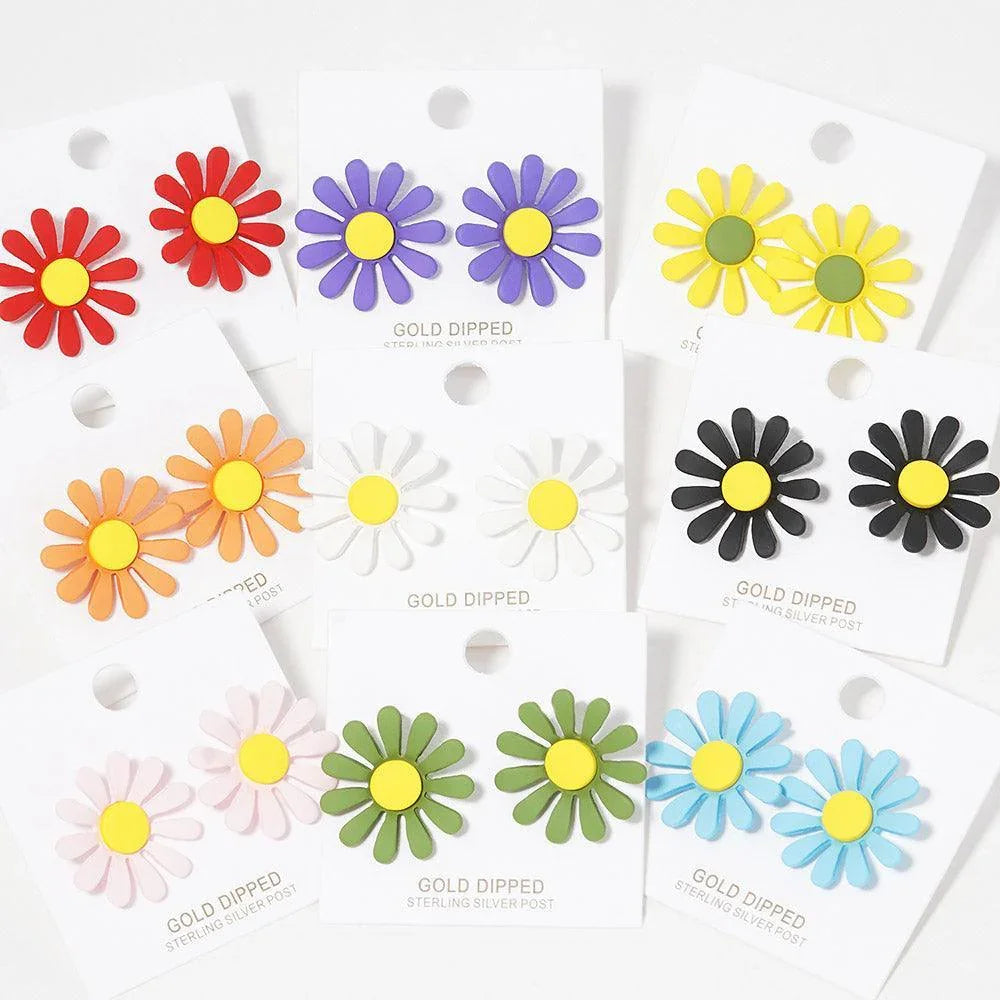 Silver Gold Dipped Flower Stud Earrings - Jewelry Store by Erik Rayo