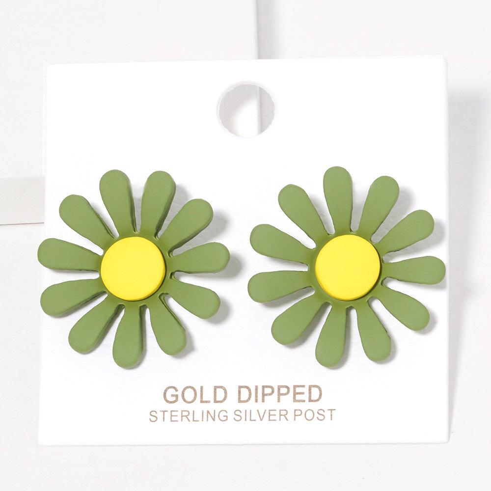 Silver Gold Dipped Flower Stud Earrings