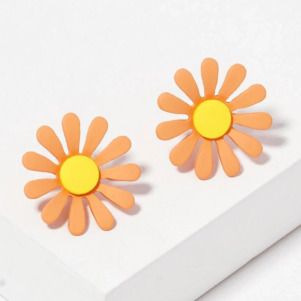 Orange Gold Dipped Flower Stud Earrings - Jewelry Store by Erik Rayo