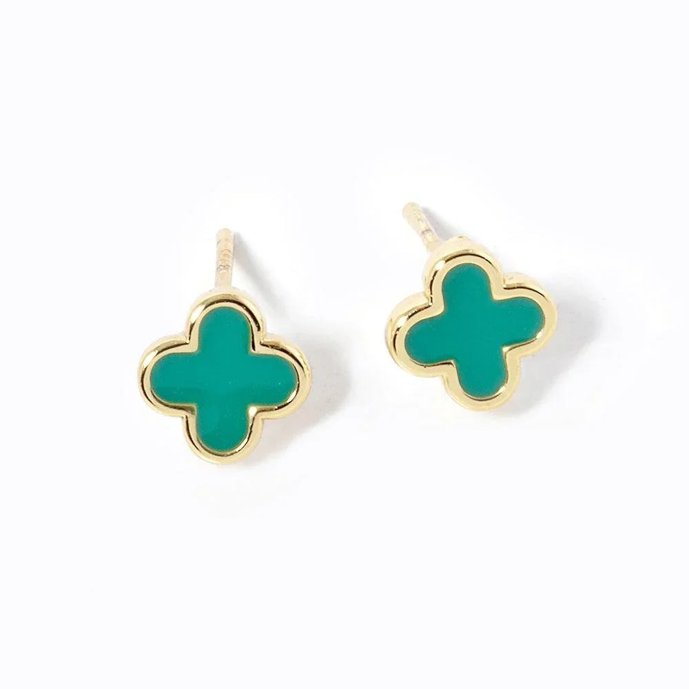 Green Gold Dipped Quatrefoil Stud Earrings - Jewelry Store by Erik Rayo
