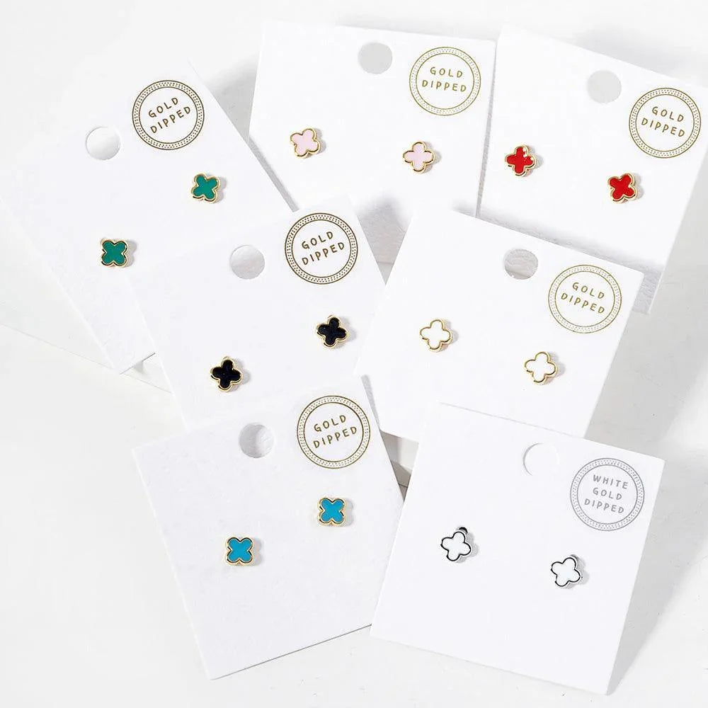 Green Gold Dipped Quatrefoil Stud Earrings - Jewelry Store by Erik Rayo
