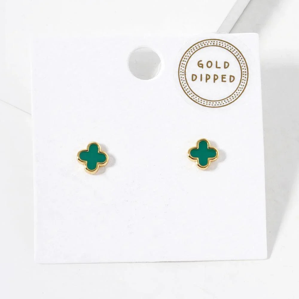 Green Gold Dipped Quatrefoil Stud Earrings - Jewelry Store by Erik Rayo