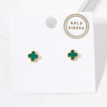 Load image into Gallery viewer, Green Gold Dipped Quatrefoil Stud Earrings
