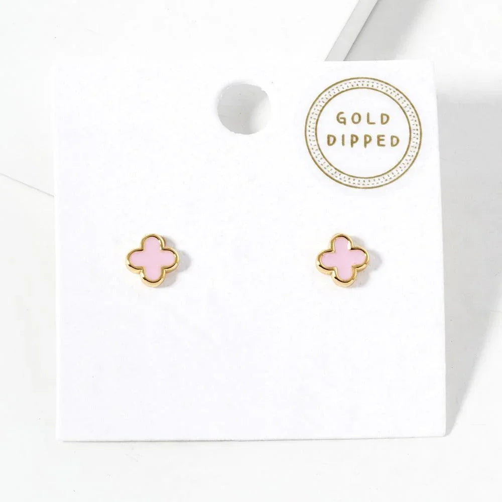 Pink Gold Dipped Quatrefoil Stud Earrings - Jewelry Store by Erik Rayo