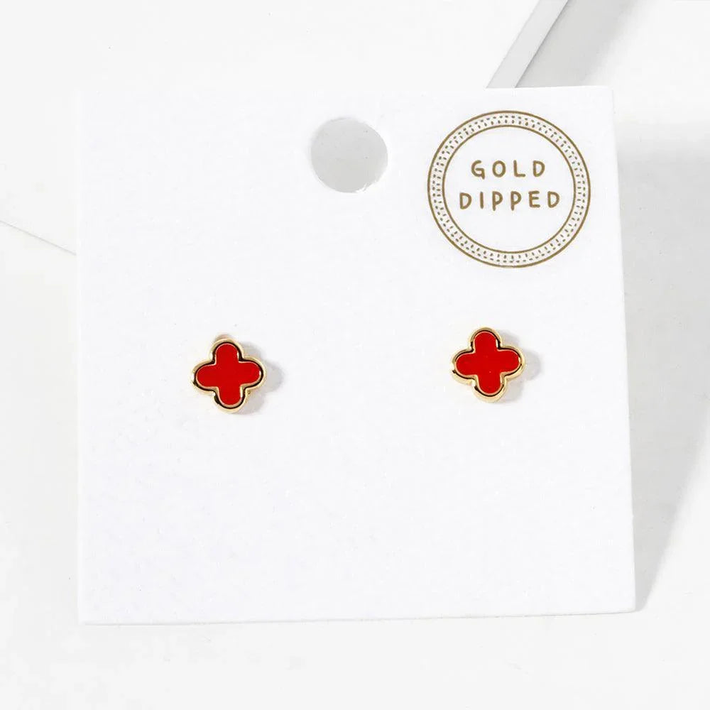 Red Gold Dipped Quatrefoil Stud Earrings - Jewelry Store by Erik Rayo