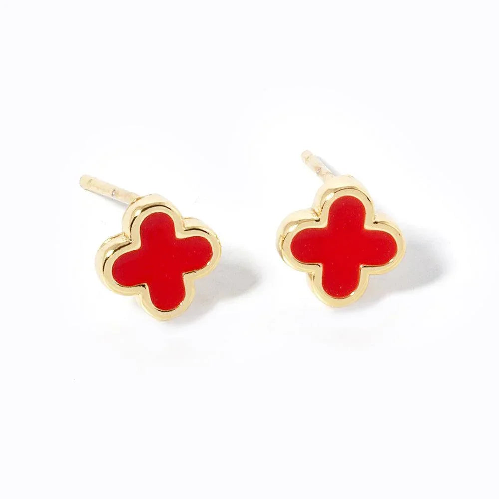 Red Gold Dipped Quatrefoil Stud Earrings - Jewelry Store by Erik Rayo