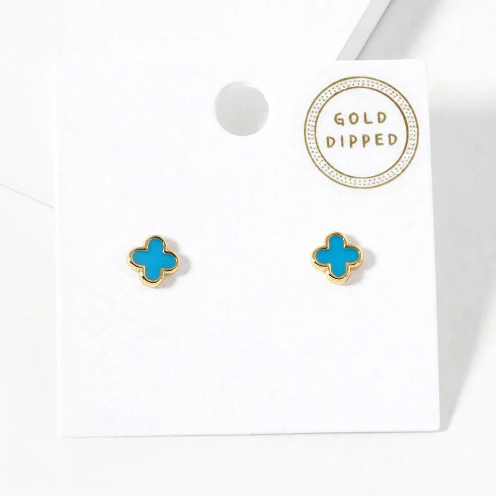Turquoise Gold Dipped Quatrefoil Stud Earrings - Jewelry Store by Erik Rayo