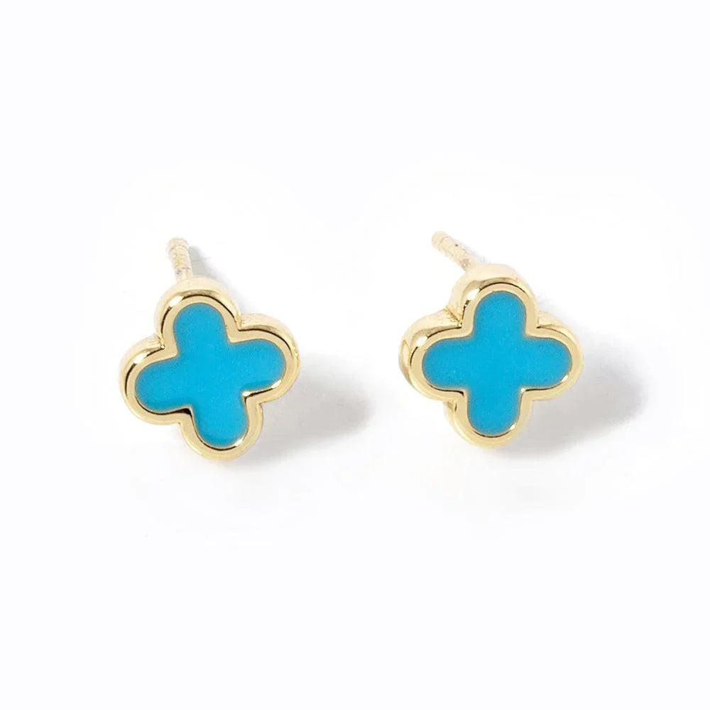 Turquoise Gold Dipped Quatrefoil Stud Earrings - Jewelry Store by Erik Rayo