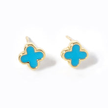 Load image into Gallery viewer, Turquoise Gold Dipped Quatrefoil Stud Earrings
