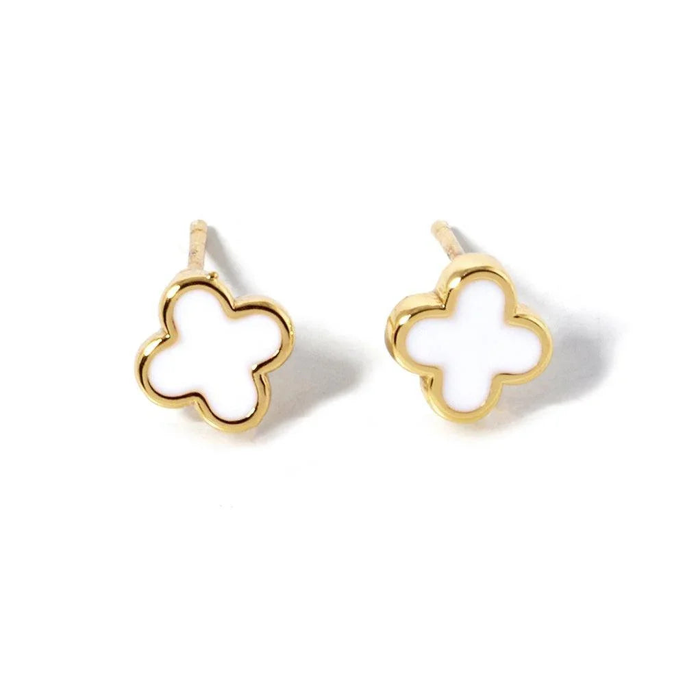 White Gold Dipped Quatrefoil Stud Earrings - Jewelry Store by Erik Rayo