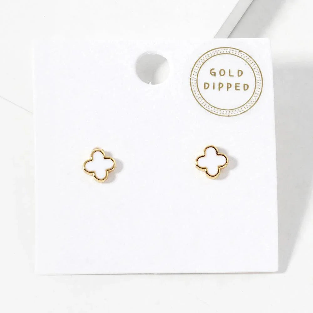 White Gold Dipped Quatrefoil Stud Earrings - Jewelry Store by Erik Rayo