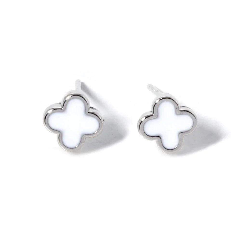 White White Gold Dipped Quatrefoil Stud Earrings - Jewelry Store by Erik Rayo