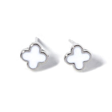 Load image into Gallery viewer, White White Gold Dipped Quatrefoil Stud Earrings
