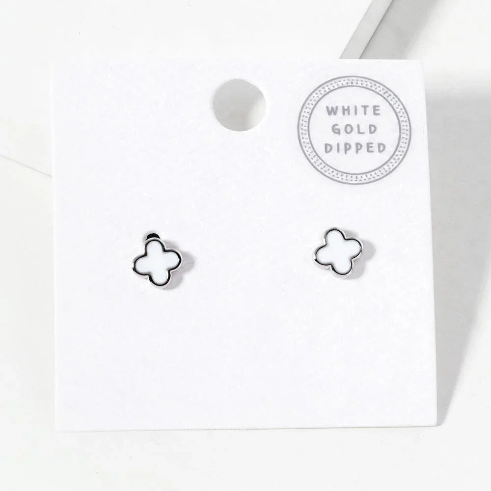 White White Gold Dipped Quatrefoil Stud Earrings - Jewelry Store by Erik Rayo