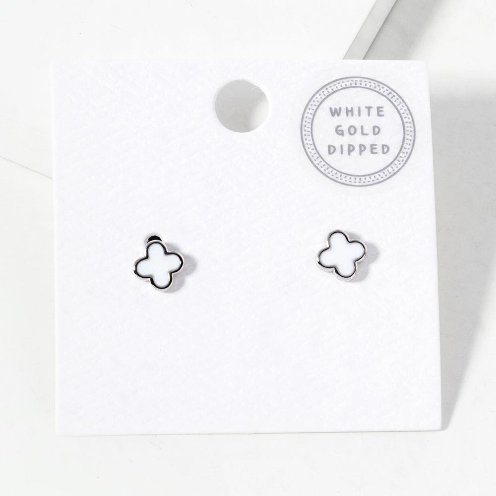 White White Gold Dipped Quatrefoil Stud Earrings