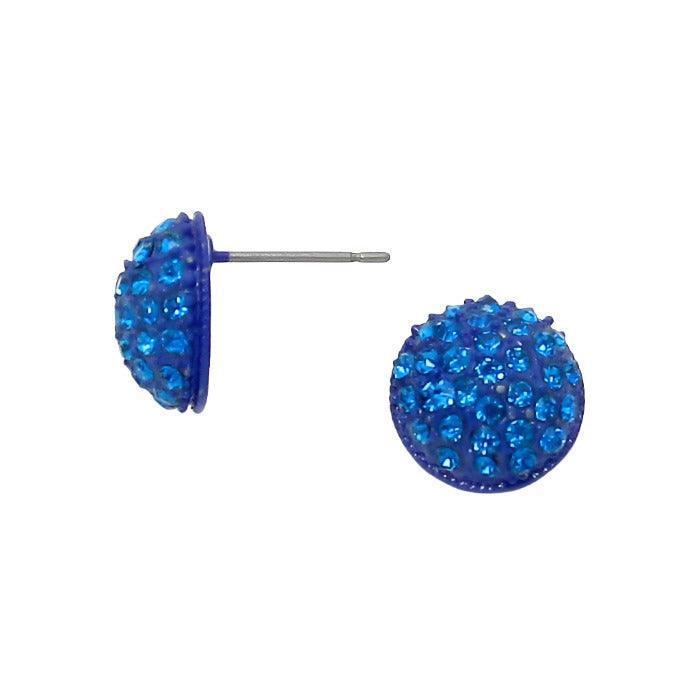Blue Crystal shamballa dome stud earrings - Jewelry Store by Erik Rayo