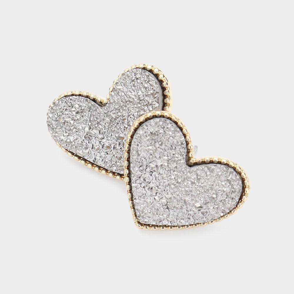Hematite Druzy Heart Stud Earrings - Jewelry Store by Erik Rayo